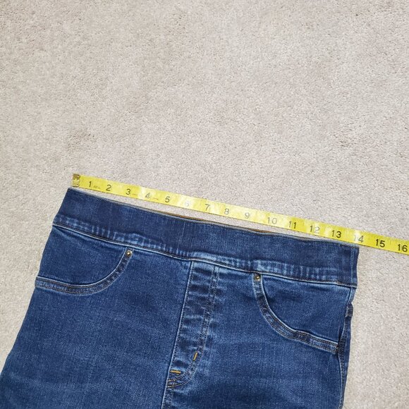 SPANX Cropped Flare Denim Jeans Stretch Raw Hem 2-Tone Blue Women's Medium X 26" - Picture 10 of 13